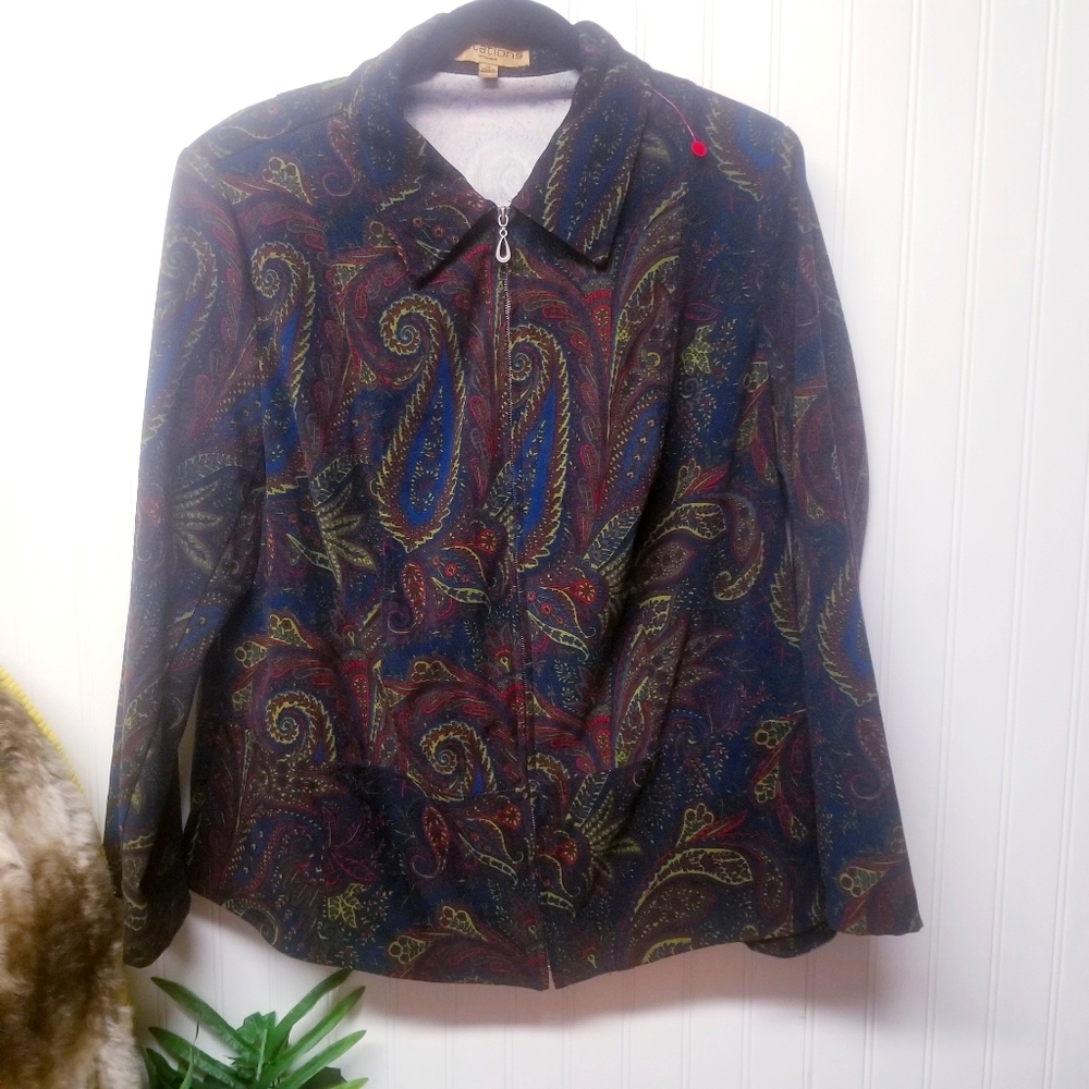 Notations Zip Up Paisley Size 1X Jacket